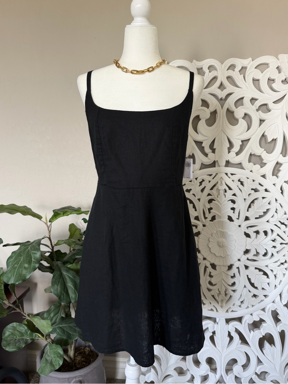 NWT Old Navy Black Linen-Blend Cami Mini Dress - Medium
